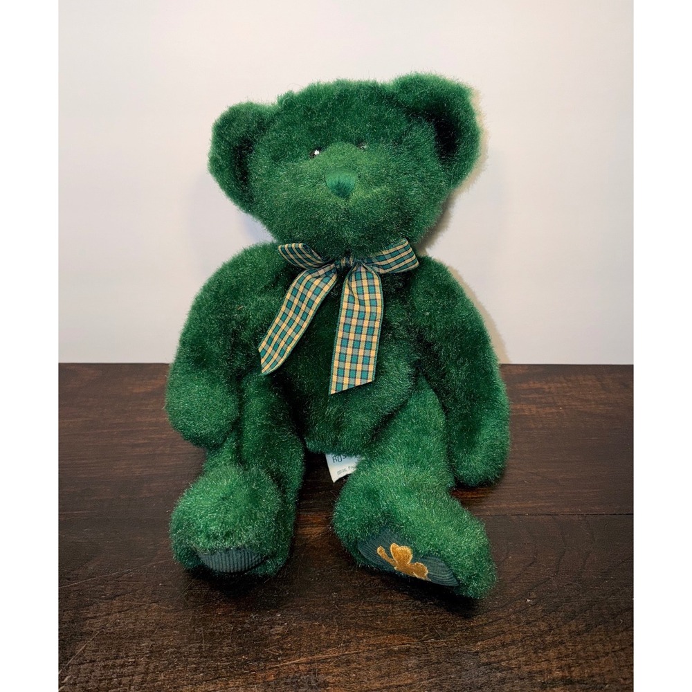 Russ Berrie Green Dublin Teddy Bear‎ Gold Shamrock Foot St Patricks Day Plush 9"